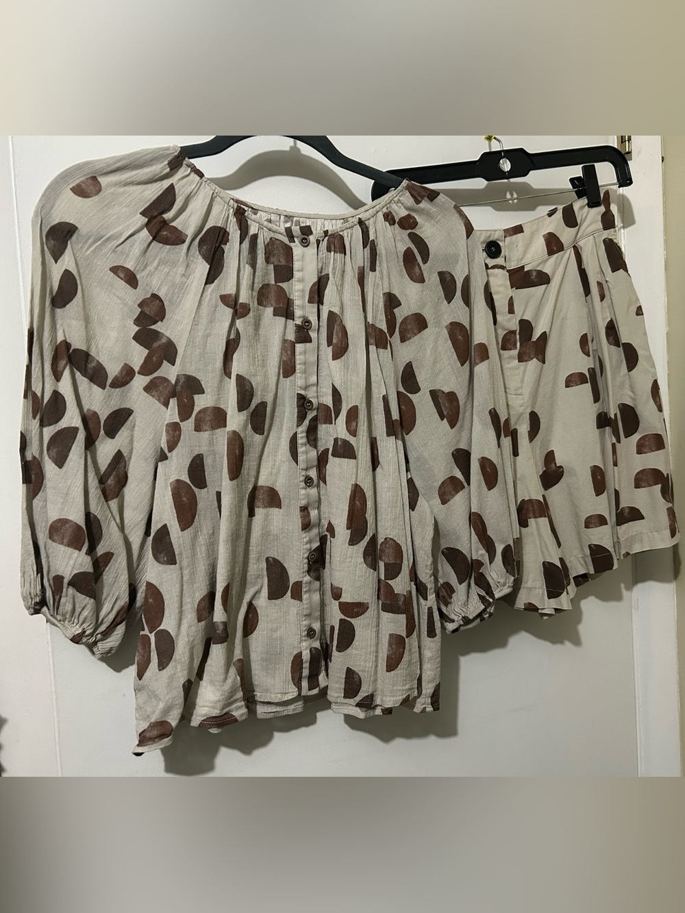 Cream and Brown Printed Two-Piece Skirt Set